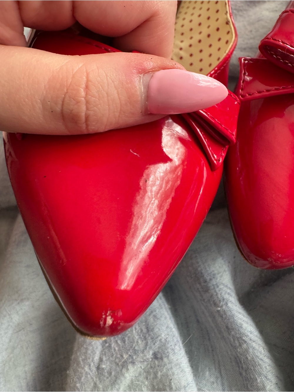 Red Patent Pointed-Toe Bow Flats - Women - Picture 4 of 5